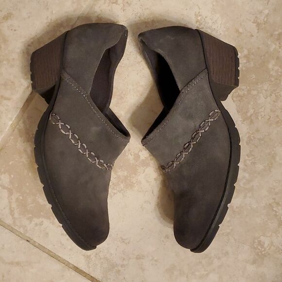 EARTH ORIGINS Gray SUEDE LEATHER step-in Comfort OPAL CLOG SHOOTIE 8.5 Wide New - Picture 3 of 5